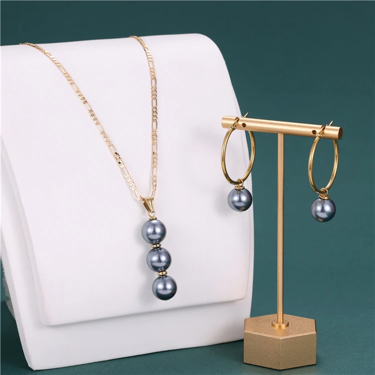 Stainless Steel Chain Pearl Earrings Wholesale Hawaiian Colorful Necklace Pendant 14mm