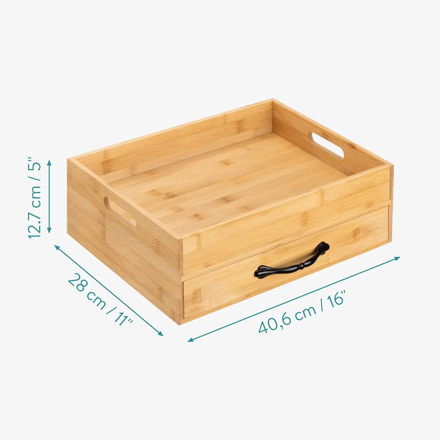 Bamboo Tea Box and Serving Tray with Storage for Tea Bags Organizer Drawer 12 Compartment Tea Storage with Carry Tray