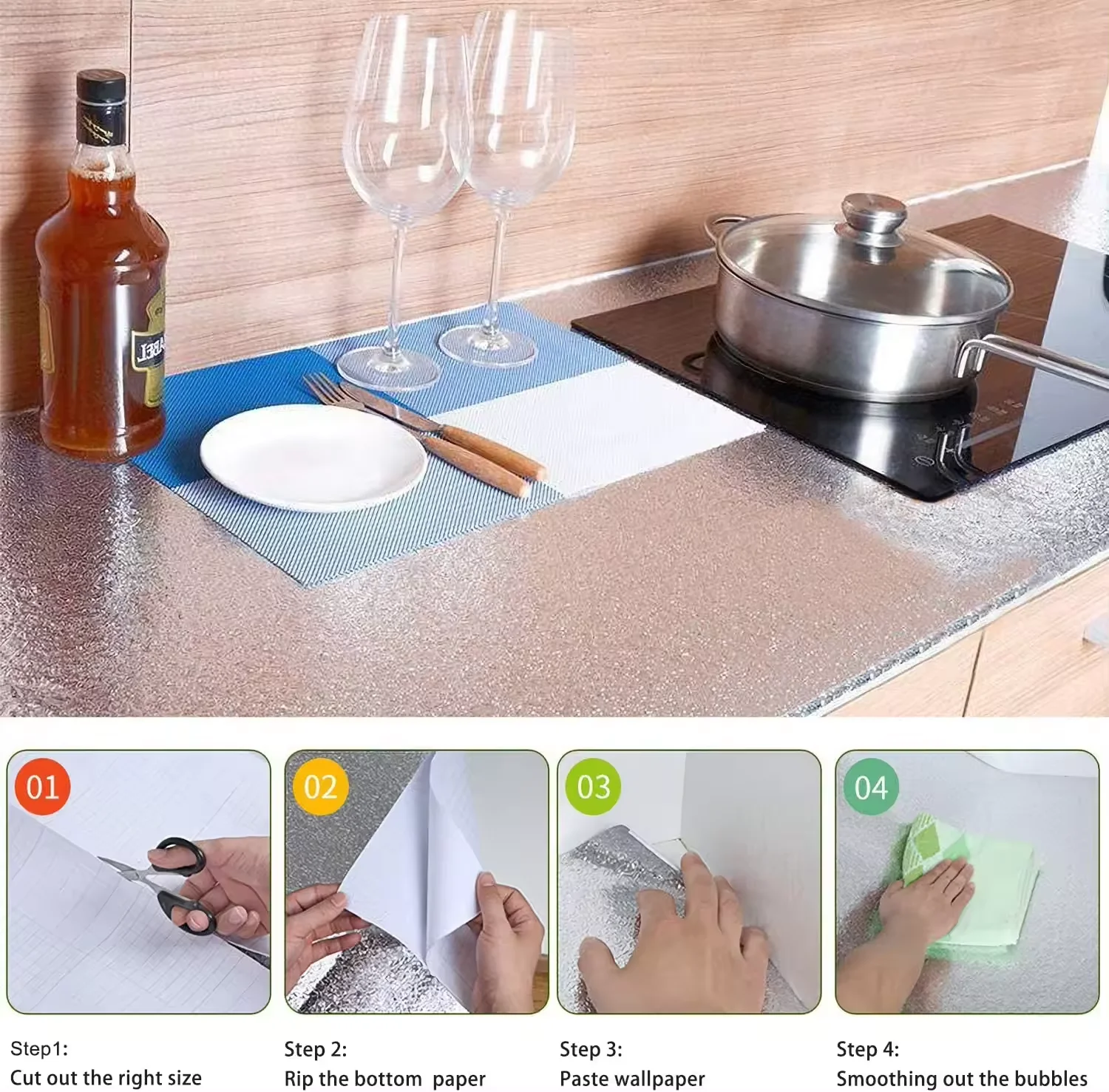 Custom Removable Decorative Waterproof Self Adhesive Croppable Kitchen Cabinet Oil Proof Wallpaper Sticker