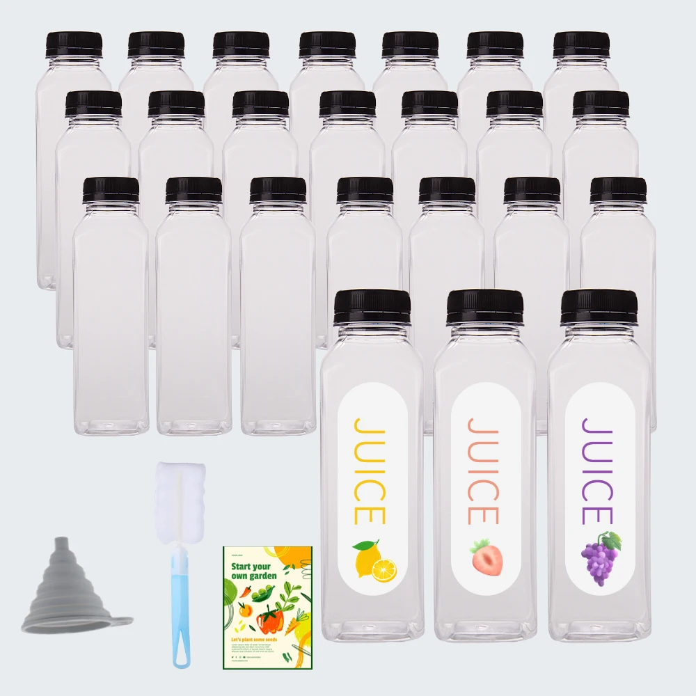 12oz pet bottles square white cap Juice PET Empty Bottle clear  plastic juice beverage bottles