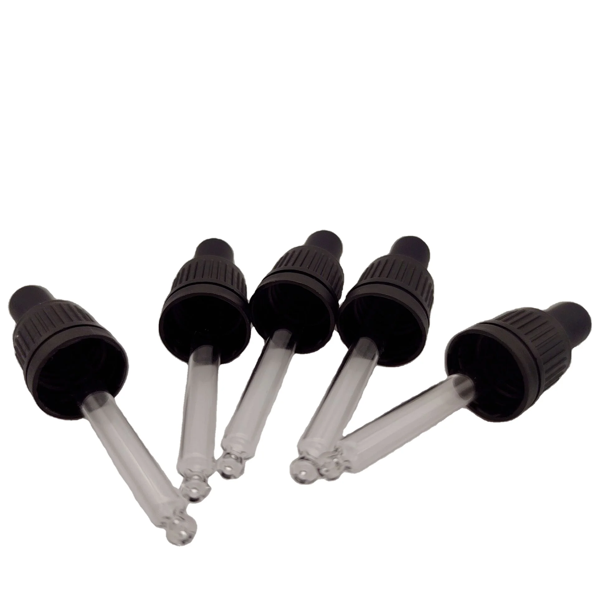 Wholesale 18-415 Black temper evident dropper cap with tip/round head glass pipette  for 20ml DIN18 essential glass