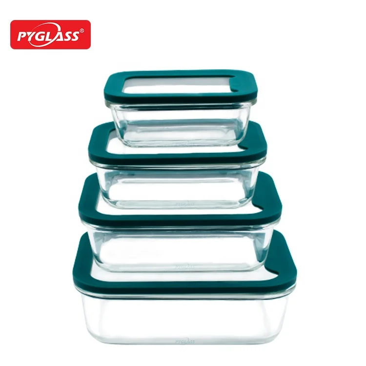 High borosilicate glass food preparation container, lunch food box with glass lid 4set