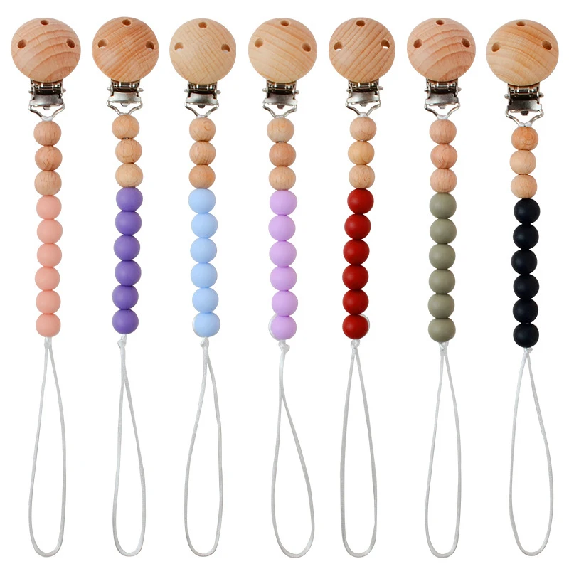 Customized Cartoon Wooden BPA Free Newborn Pacifier Holder Infant Clip 100% Silicone Pacifier Clip for Baby Boy Girl