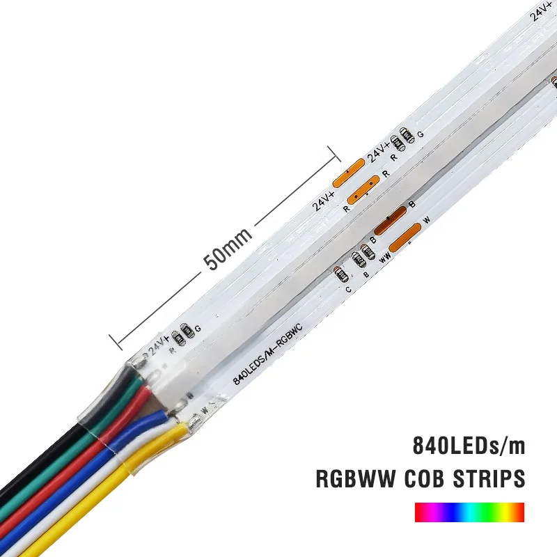 Dotless RGBWWCW COB LED Stripe High Density 840chips/m RGBWW FOB Lights RGBCCT LED Rope RGBIC LED Bar Profile Lighting