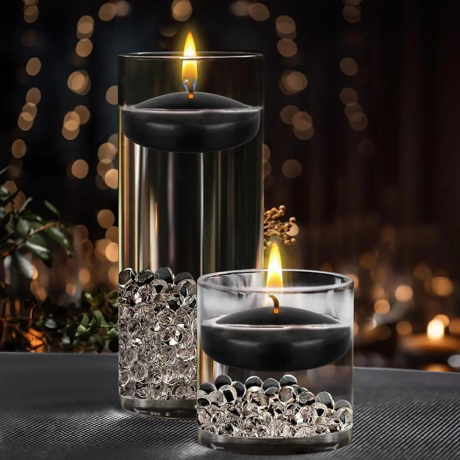High Quality Hand Poured Paraffin Wax Dinner Candles 3 Inch Unscented Black Floating Water Candle For Wedding Party Table Decor