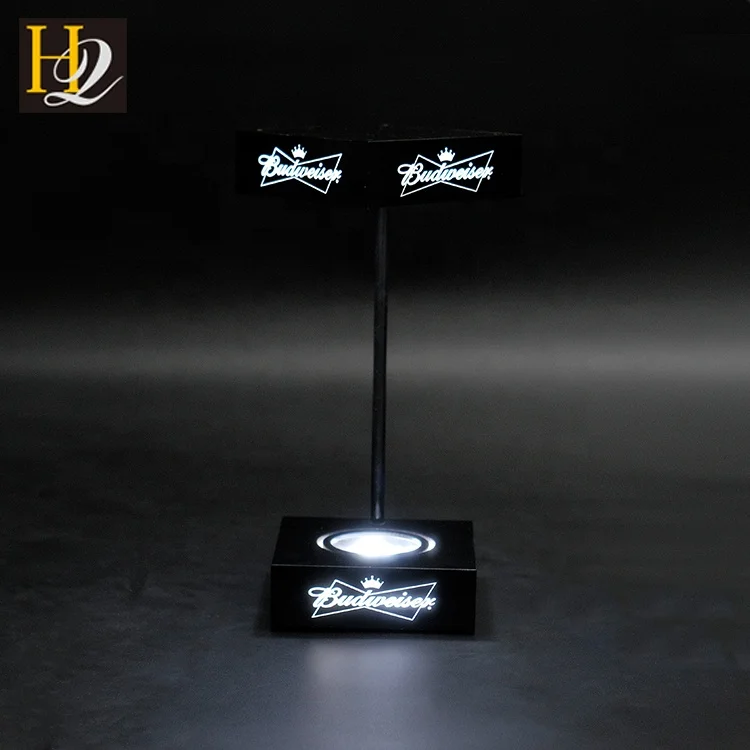 fashion popular plug power supply square shape black acrylic LED single bottle display stand with logo engraving and light up