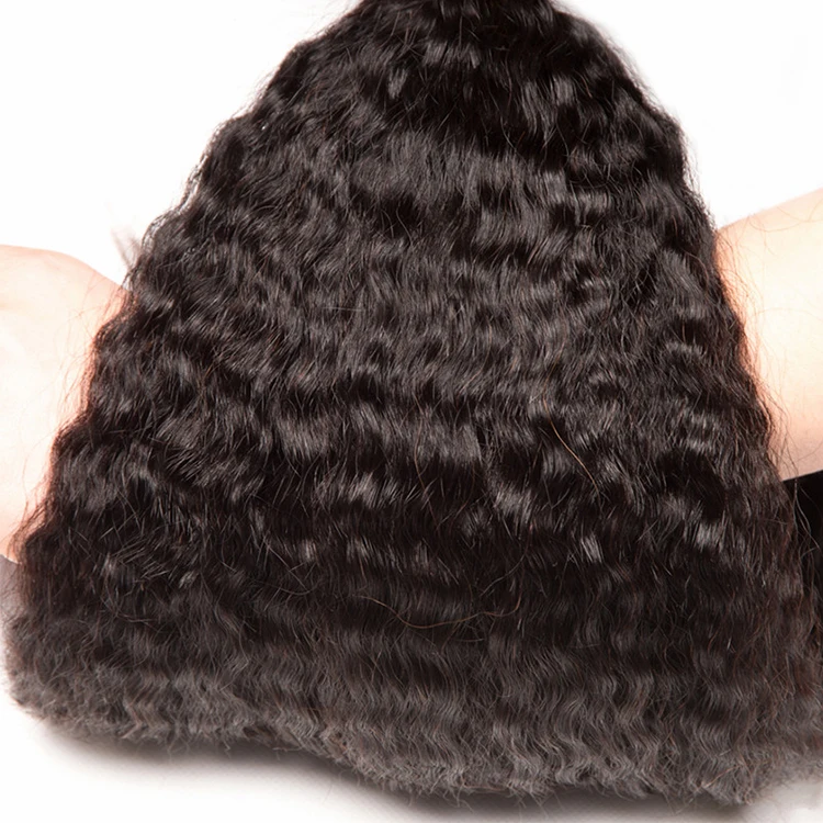 
Cuticle Aligned Raw Unprocessed Virgin Yaki Kinky Straight Brazilian Hair Bundles With Frontal 