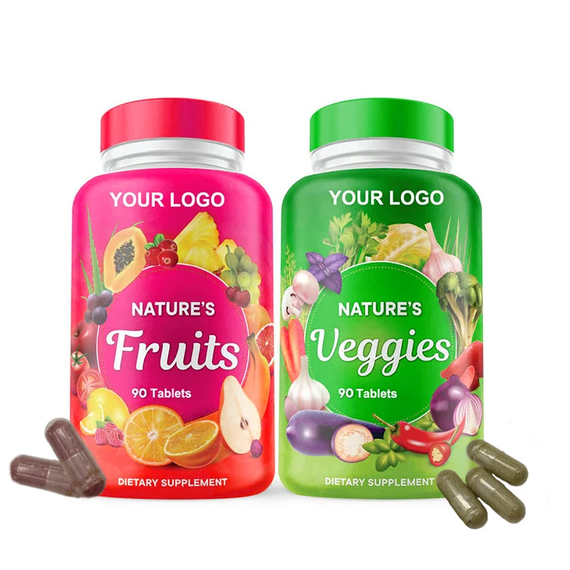 OEM Private Label Fruits and Veggies Whole Food Supplement with Superfood 90 Fruit Capsules 90 Veggie Tablets