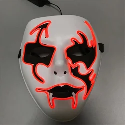 Halloween Neon Led Luminous White Ghost Fish Mouth Horror Face Mask Cosplay Costume EL DJ Party Masks Carnival Props