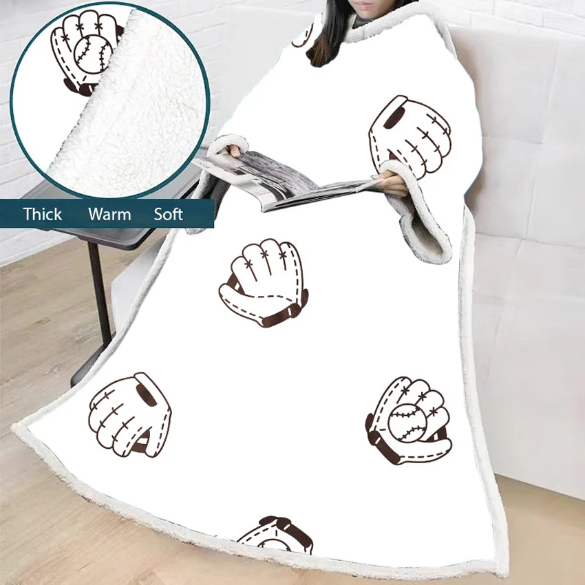  H88 креативный Зимний толстый флисовый халат спортивные бальные одеяла 3D цифровая печать бейсбольный узор переносное одеяло с рукавами
