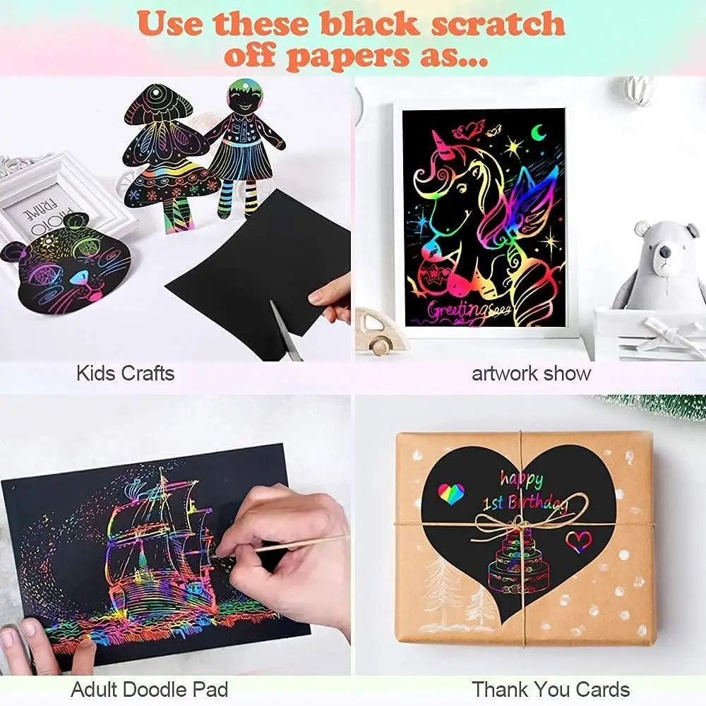 Custom Scratch Art Paper for Kids Creative Scratch Painting Art Paper DIY Magic Color Rainbow Scratch Book for Kids