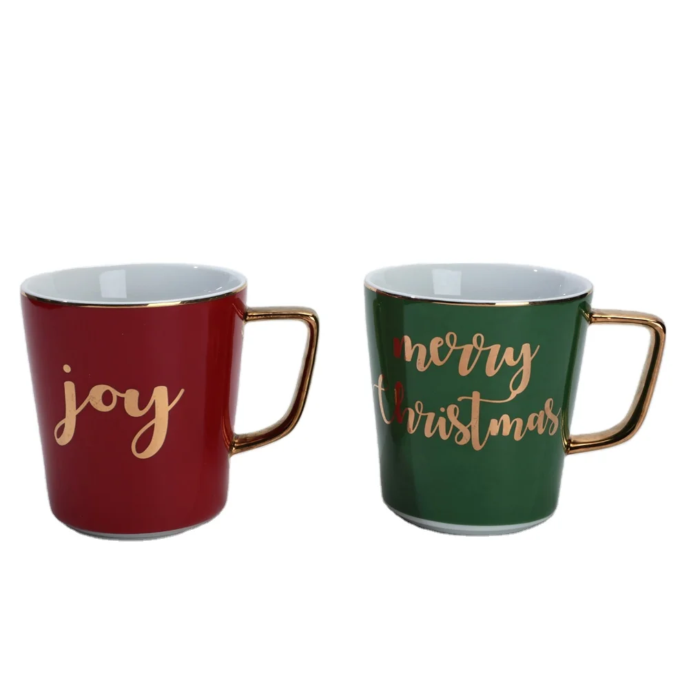 Merry Christmas Decal Gold Ceramic Modern Porcelain Coffee Cup Mugs