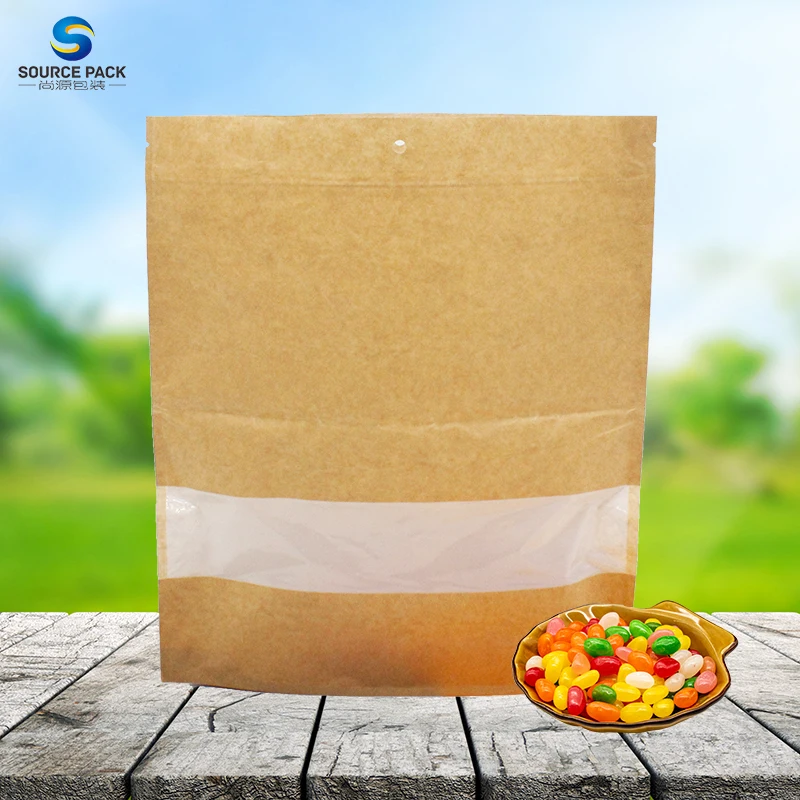Эко PLA Compostable Stand Up pouch Craft коричневый мешок Пользовательский логотип биоразлагаемые крафт Ziplock упаковки еды бумажные мешки с