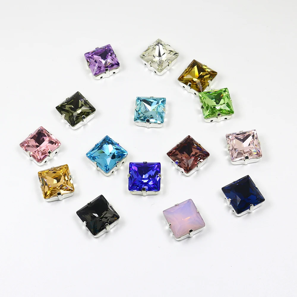 DZ-3009 Square Shape Fancy Stone Point Back Crystal Stone Mix Color Glass Rhinestone  For Jewelry Accessories