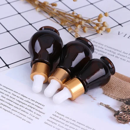 10ml/20ml/30ml Empty Amber Glass Gourd Dropper Bottle Essential Oil Perfume Pipette Bottles Refillable Container