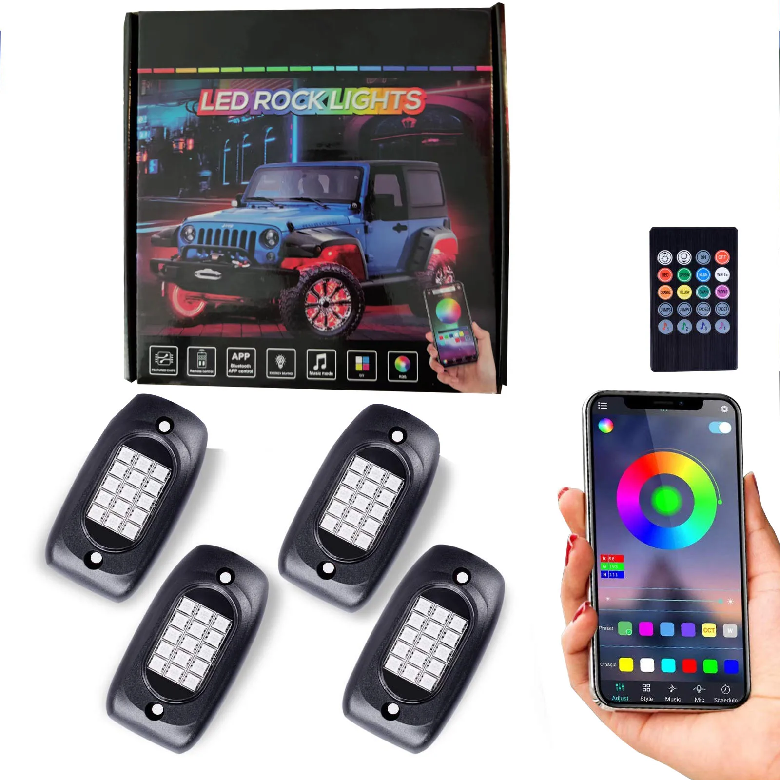 Wireless Remote Control Rgb Car Ambient Lighting white Underglow Coches Luces Led Off-Road Rock Lights