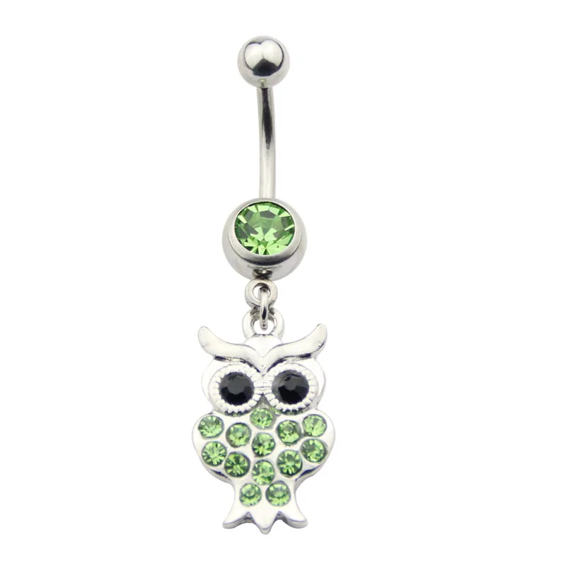  Stainless Steel Owl Inlaid crystal Belly Button Navel Ring Body