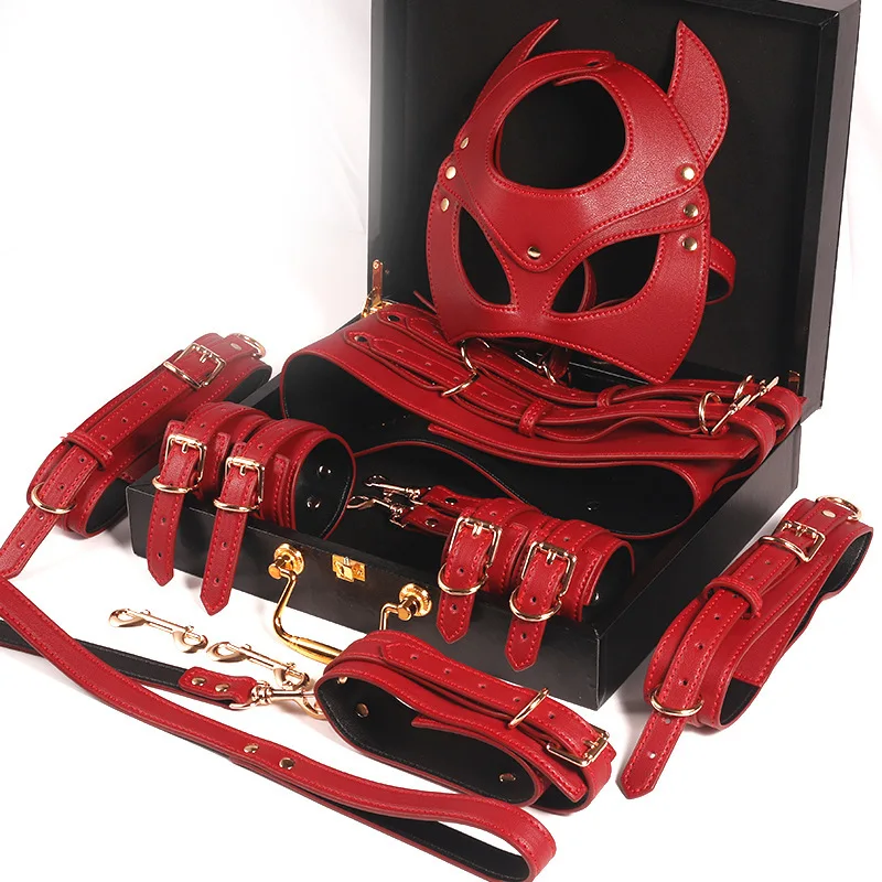 Sex Shop Online Products 7pcs Set Mask Slave Handcuffs Bondage Kit Bdsm Adult Toy Fetish Suit Sexy Leather Bondage for Couple