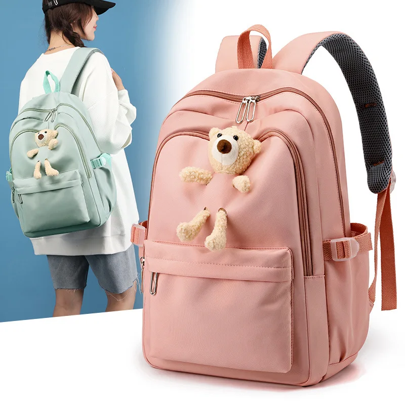 New 2024 School  Bag For Senior High School Child Hot Selling Student Backpack With Teddy Bear Large Capacity Laptop Backpack