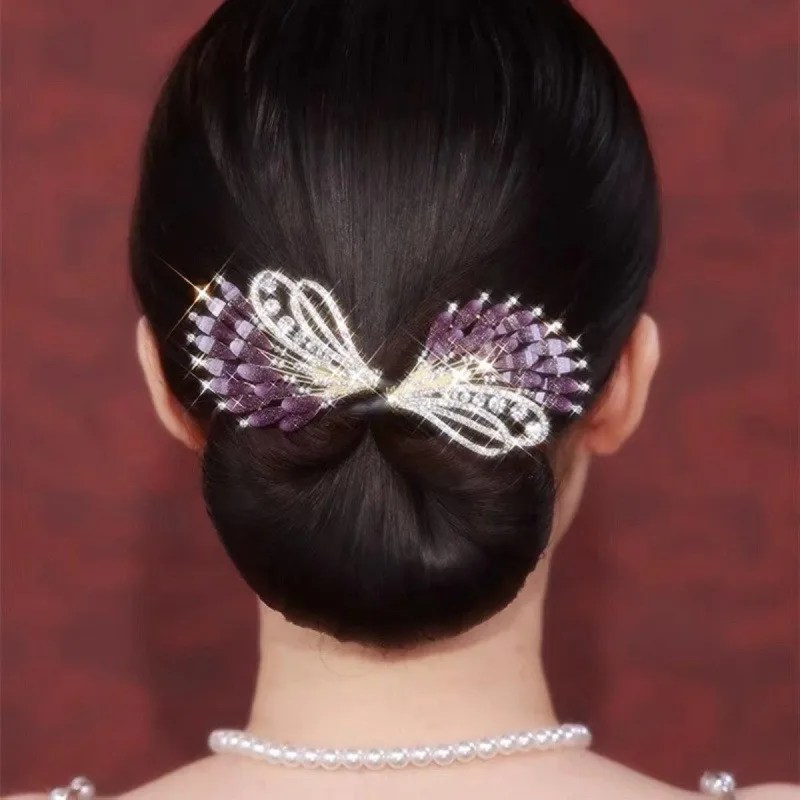 Rhinestone Crystal Blue Feather Deft Bun Hair Bun Maker Hair Twist French Donut Bun Maker Styling Twister for Women Hair Braider