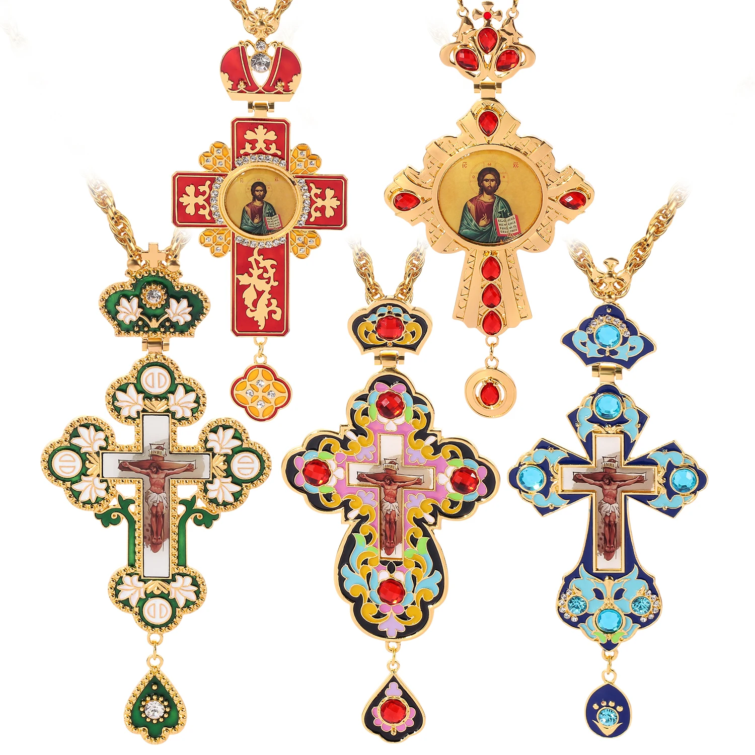 Orthodox Religious Ceremonies Greek Jesus Pectoral Cross Necklace of Spiritual Gift With Box