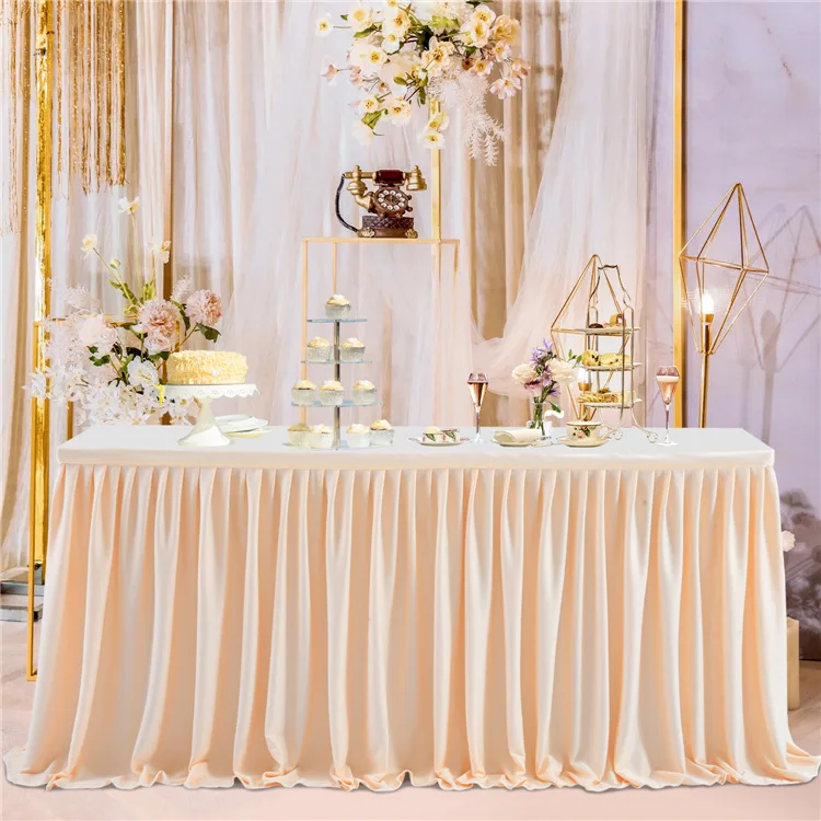 The table skirt designed with solid colored ruffles is suitable for hotel banquets birthdays outdoor wedding party decorations