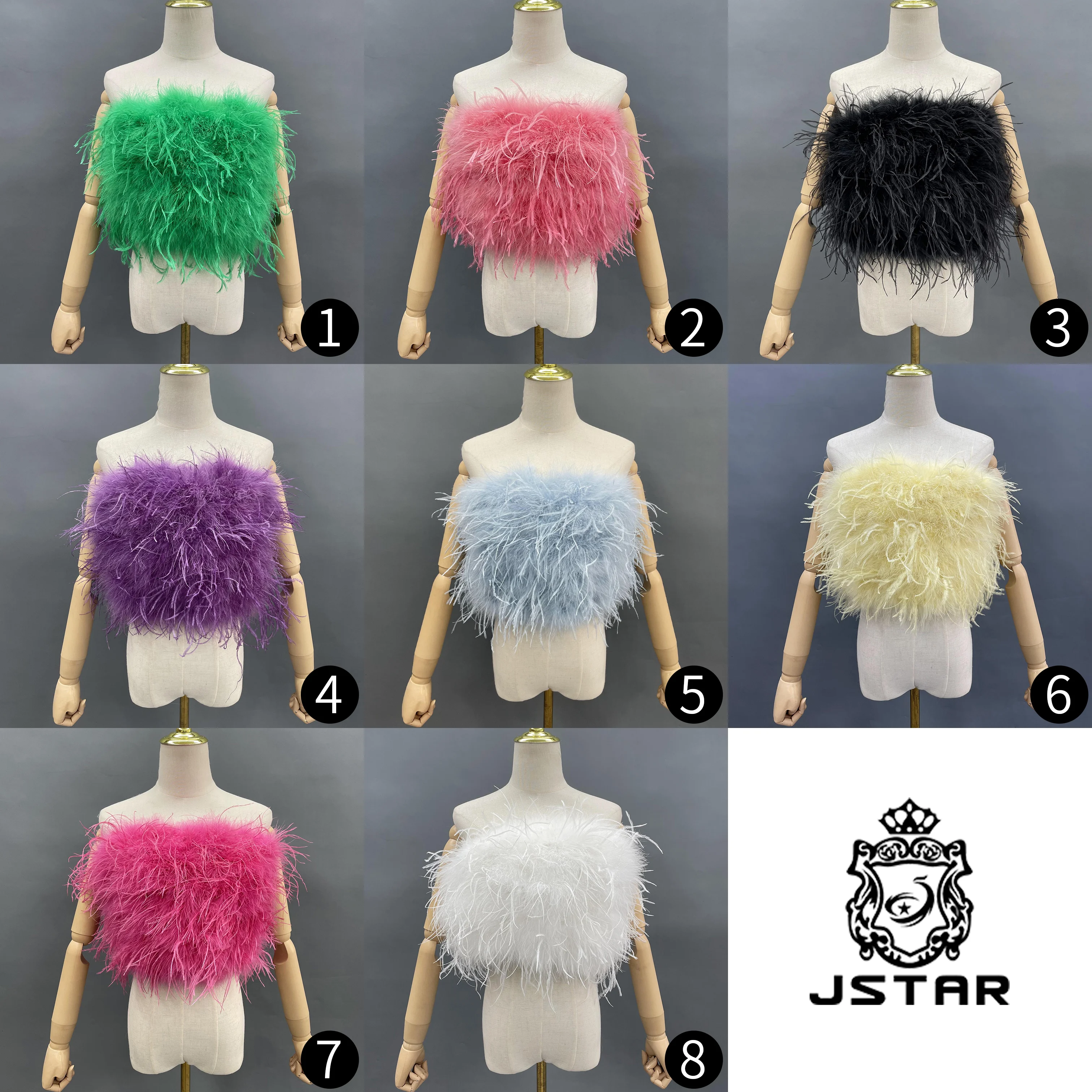 Jstar 2022 new factory ostrich and turkey feather tank top and shorts set skirt crop tank top women