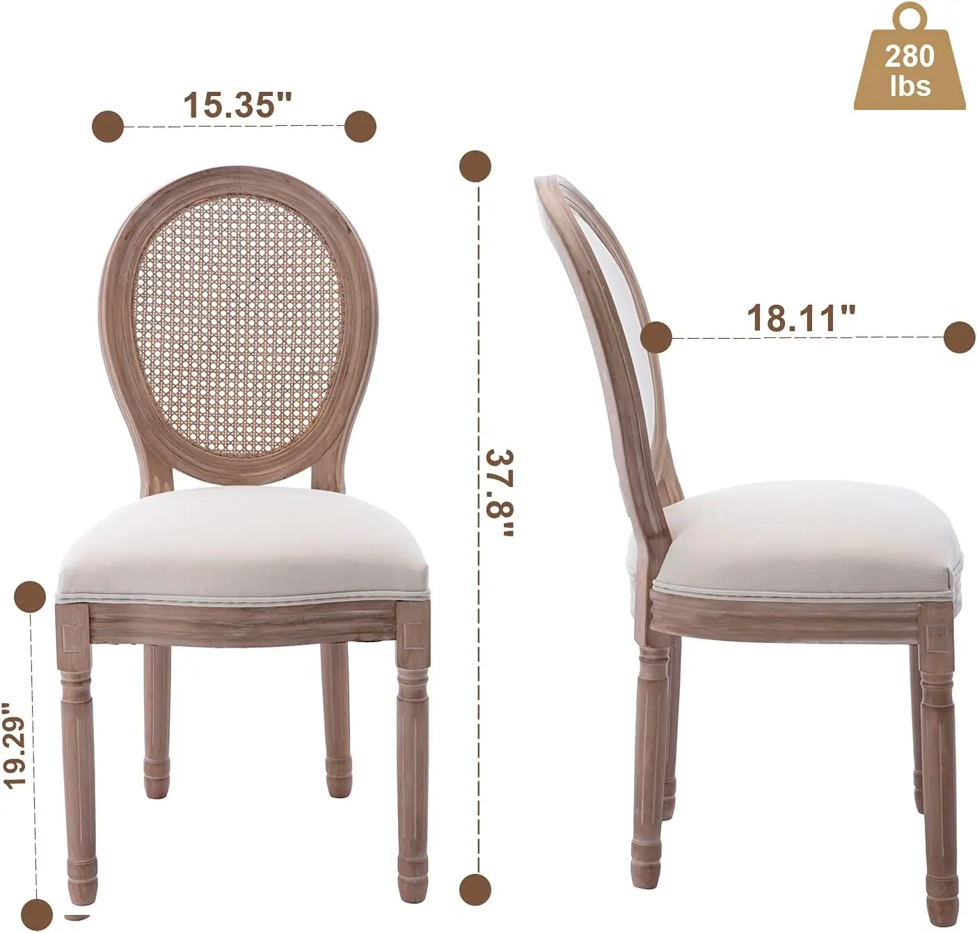 Hot Sales Upholstered Fabric French Dining Chair with Rubber Legs Louis round back rattan chair