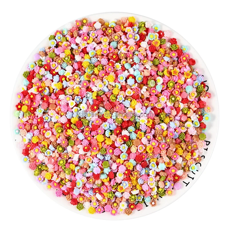 Artecho mini whole sale 6mm 100pcs set flower Resin charm craft For  Diy  nail shoes bottle key ring phone Decoration Craft