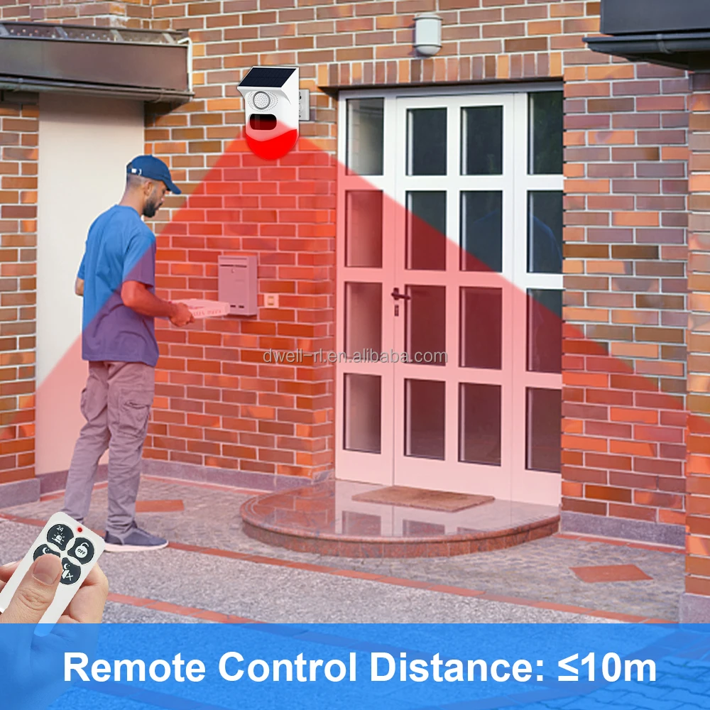 Solar Sound & Light Alarm Outdoor Motion Sensor 120db Siren Sound Alert