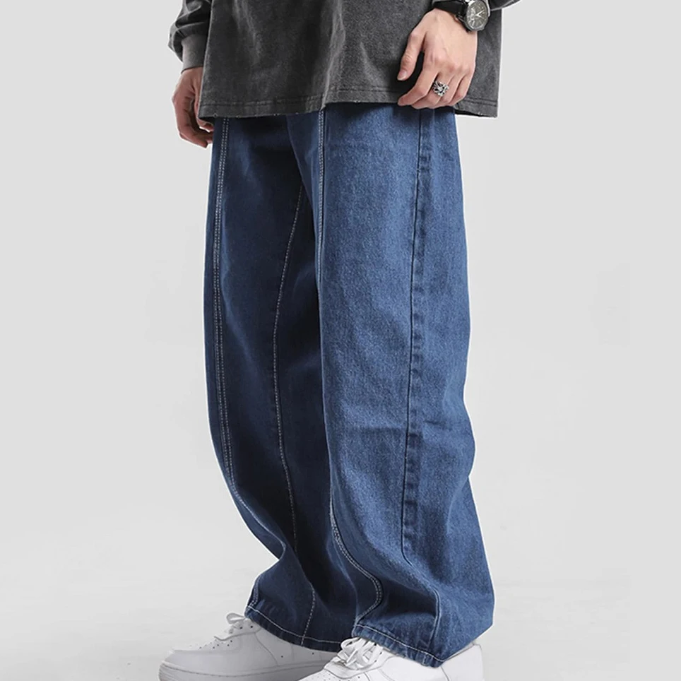 Custom Hip Hop Street Wear Loose 100%Cotton Over Size Pockets Cargo Baggy Wide Leg Jeans Men