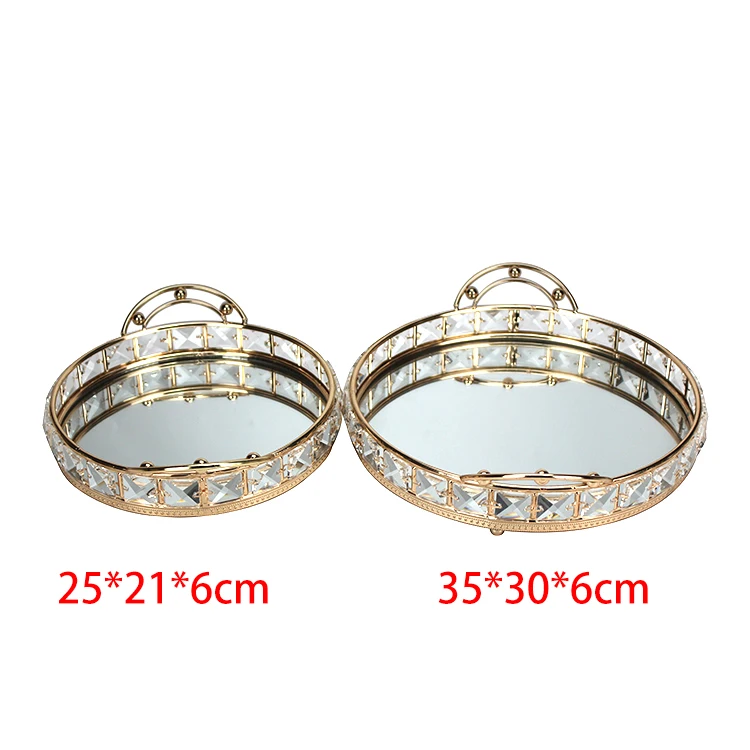 HELI Gold Mirror Tray Home Decorative Round Glass Vanity Luxury Perfume Decorative Mirrored Tray