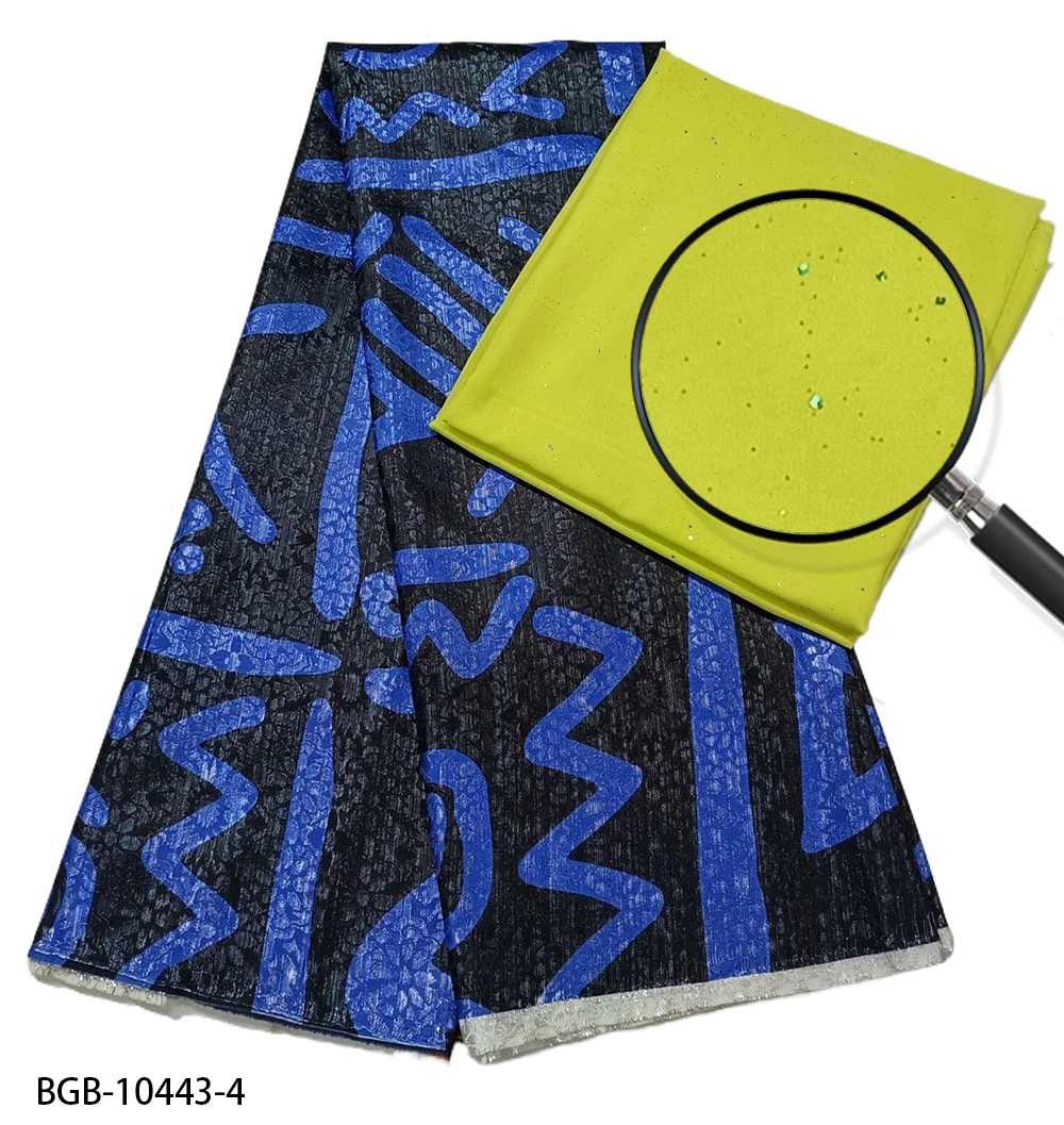 Newest African Digital Wax Print Brocade Jacquard Fabric And Sprinkled Gold Chiffon Fabric