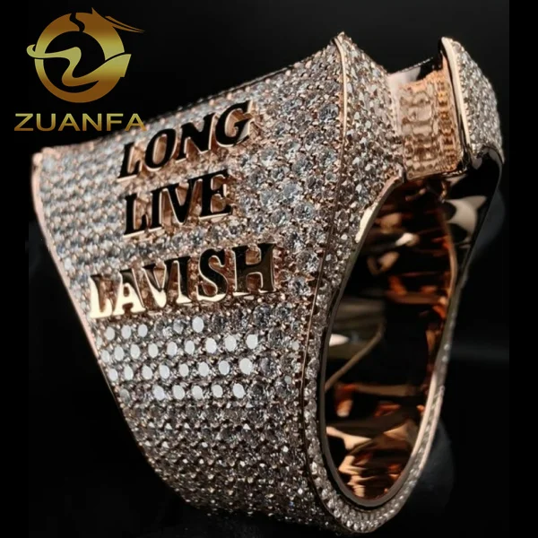 3D Logo Custom Men Diamond Ring Hand setting Moissanite Diamond Cuban Rings 925 Sterling Silver hip hop Ring Super Shine