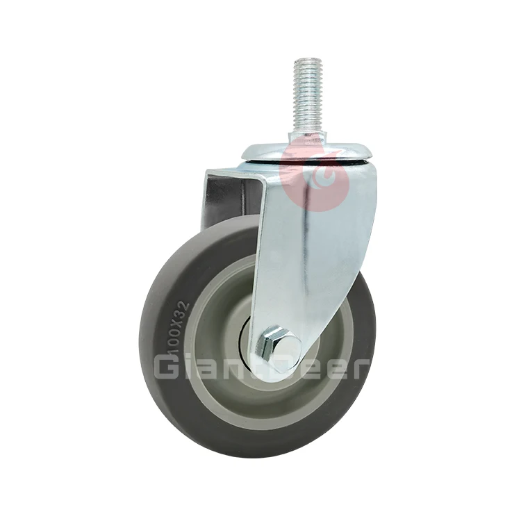 
China Manufacturer 75mm 100mm 125mm Silent Grey Tpr Universal Threaded Stem Roller Castor 