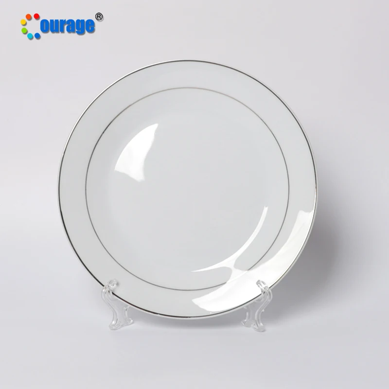 Sublimation 8 inches custom printed ceramic plate gold trim