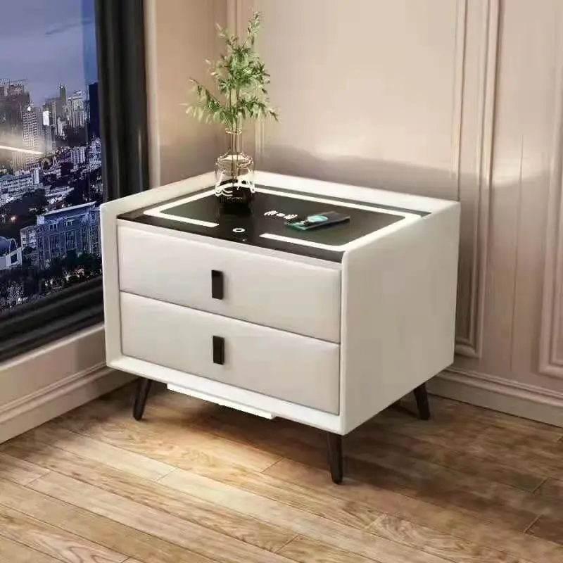 Smart Nightstand Modern Mesilla de noche Wooden Night Stand Smart Bedside Table Cabinet Bedside Table Wireless Charging