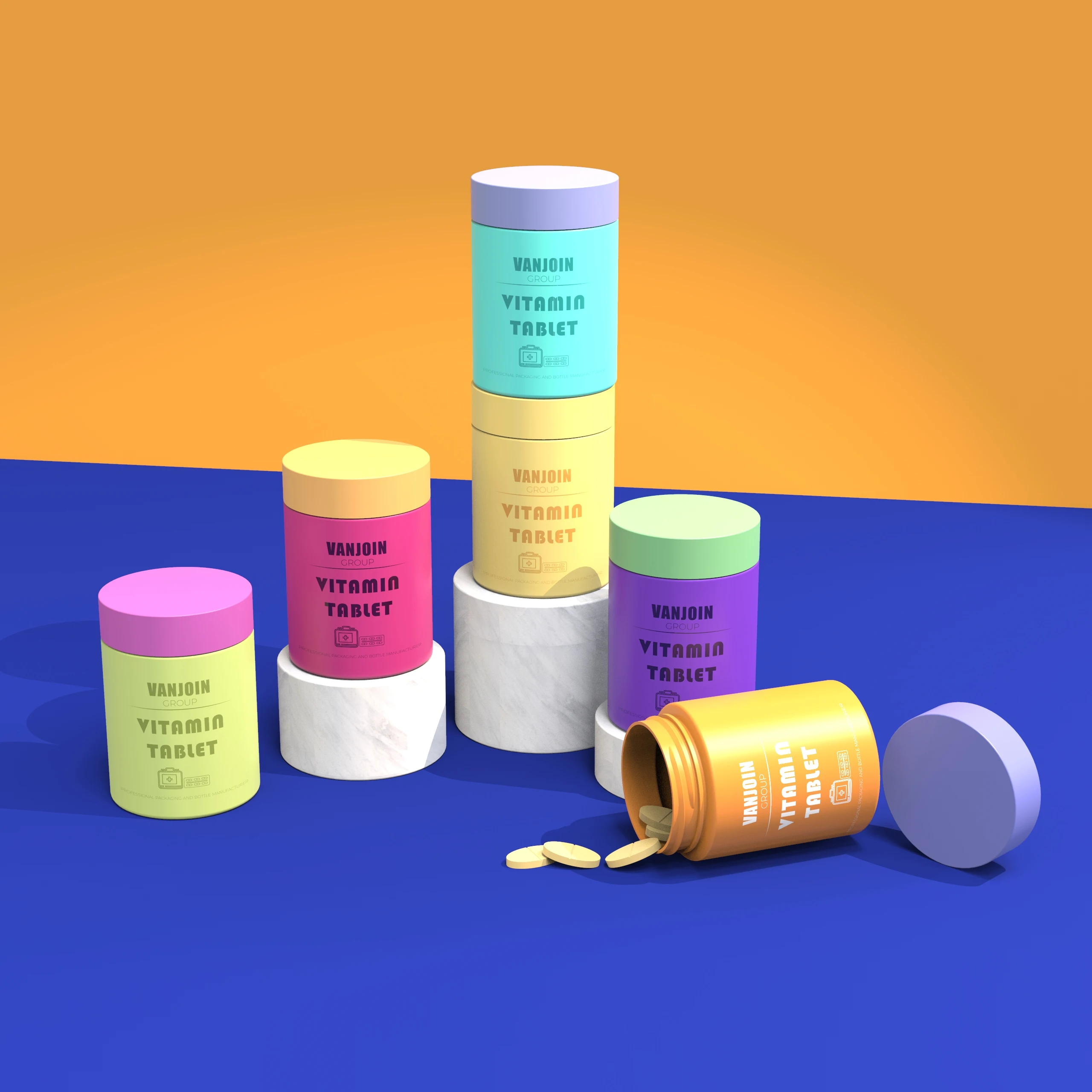 Plastic Capsule Supplement Jar with Paper Box 3OZ 5OZ 6OZ 8OZ Plastic Pill Tablet Capsule Jar Packaging