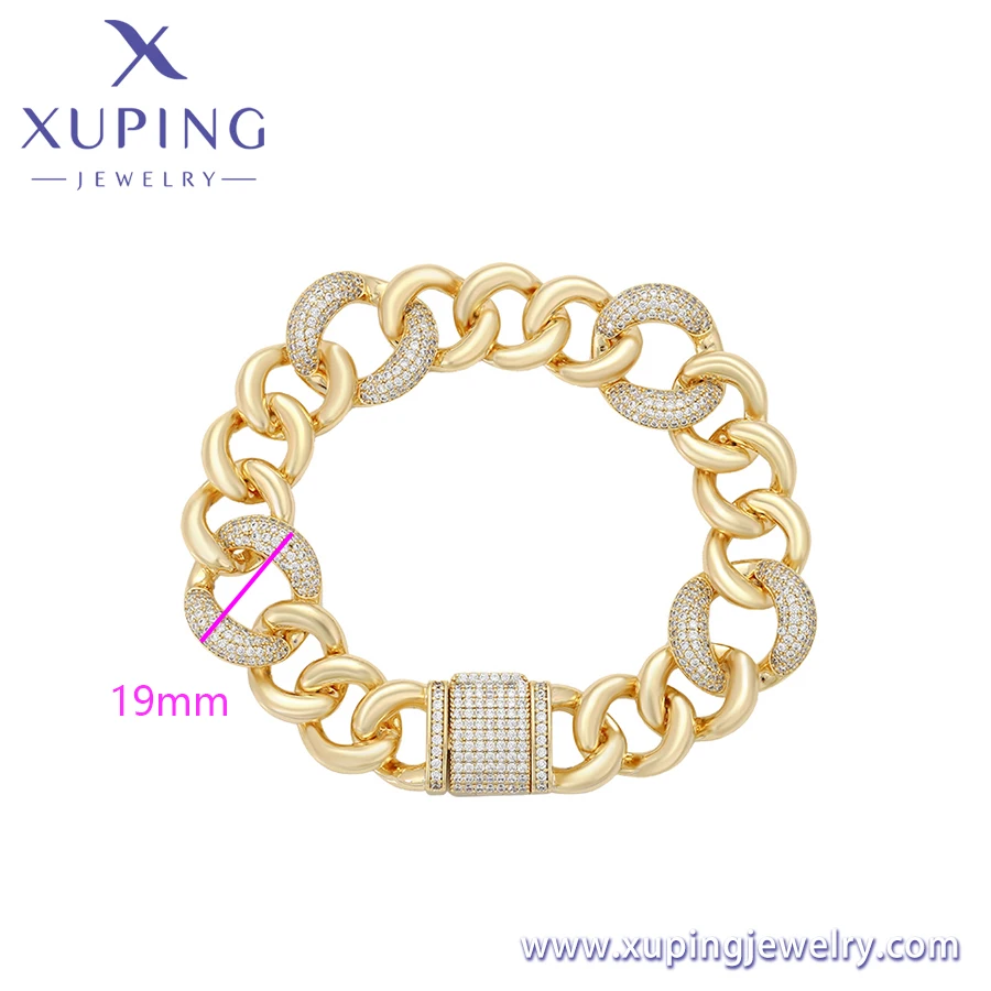 X000712059 xuping hot sale bling jewelry women bangles cz diamond gold cuban link chain charm women girl bracelet
