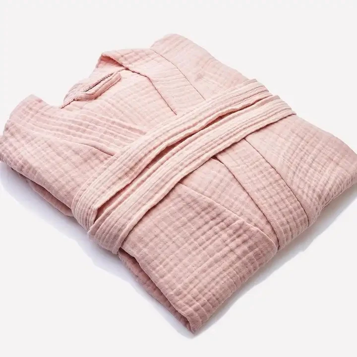 High Quality Double-Layer crepe Custom organic cotton muslin 4 Layer lady gown Breathable Women Bathrobe Luxury SPA