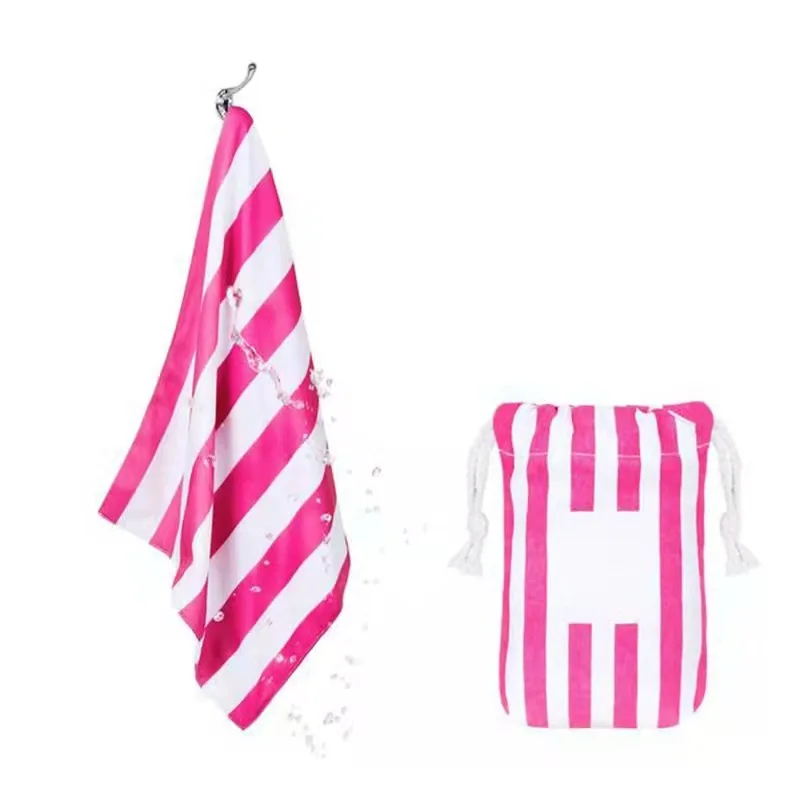Custom Wholesale Digital Sublimated Printed Logo Striped Sand Free Quick Dry Swimming Pool Cabana Stripe Microfibre Beach Towel