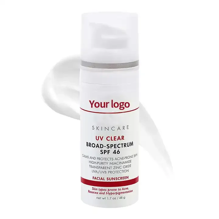 Private Label SPF 46 Clear Face Liquid Lotion Sensitive Or Acne-Prone Skin Zinc Oxide Spf 50 Facial Mineral Sunscreen