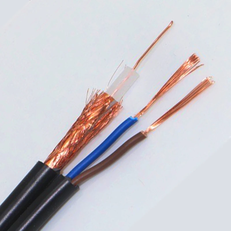 Factory customization 75 Ohm CCTV  camera  cable waterproof flexible rg58+2dc coaxial cable wit power
