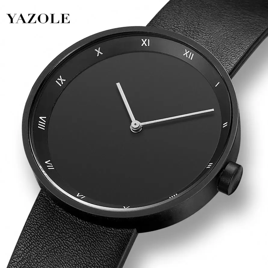 Yazole watch Luxury elegant black unisex quartz watch latest PU leather band Waterproof  Minimalist love wrist watch For Men