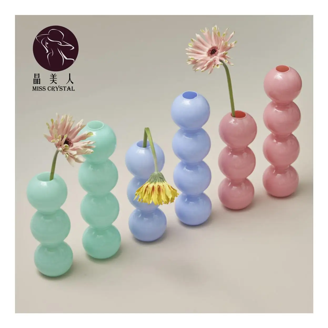 Jade Color Bubble Vase Small Flower Stand  Glass Vases Glass Candle Holder Wholesale