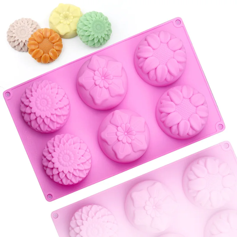 DIY Handmade Soap Sunflower Mooncake Mold 6 Cavity 3 Groups Of Flower Shaped Silicone Cake Mold Baking