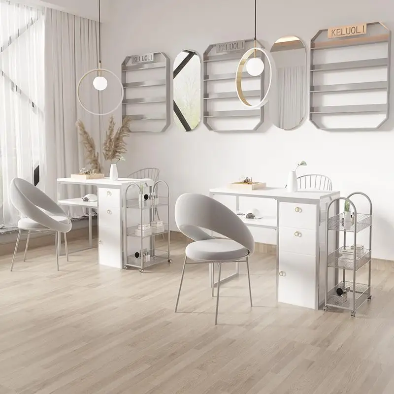 Nice Nails Bar Station Salon Furniture Wood Nail Tables Nail Desk Manicure Table with Chair