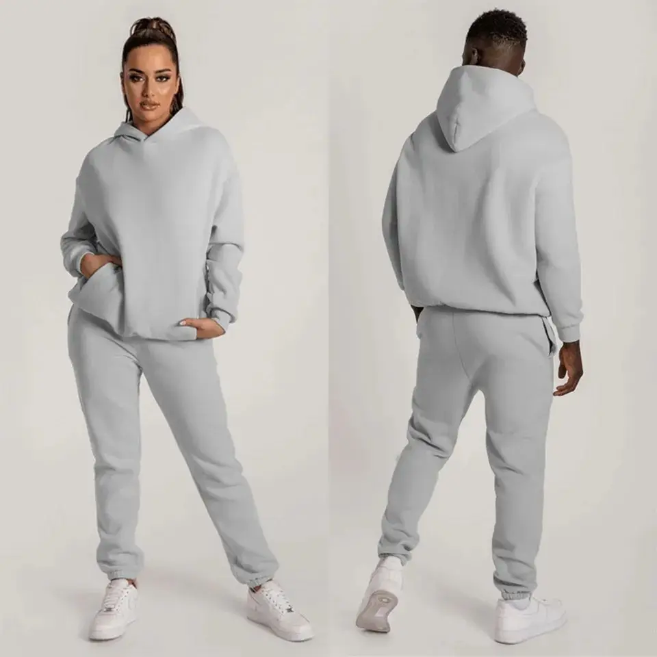 AOXI Factory Custom logo jogging suit 100% cotton sweatsuit blank thick heavy tracksuits unisex sweatpants and hoodie set men