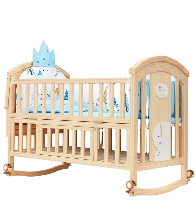 Регулируемая Роскошная Больничная деревянная дешевая спальная Колыбель для новорожденных Близнецы качели барьер детская кроватка кровать