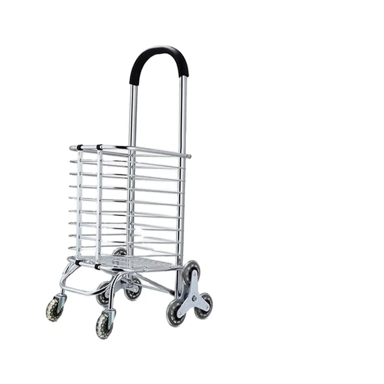 Steel trolley for climbing stairs with vegetable basket, retractable handle Foldable manual grocery shopping outdoor cart FST40